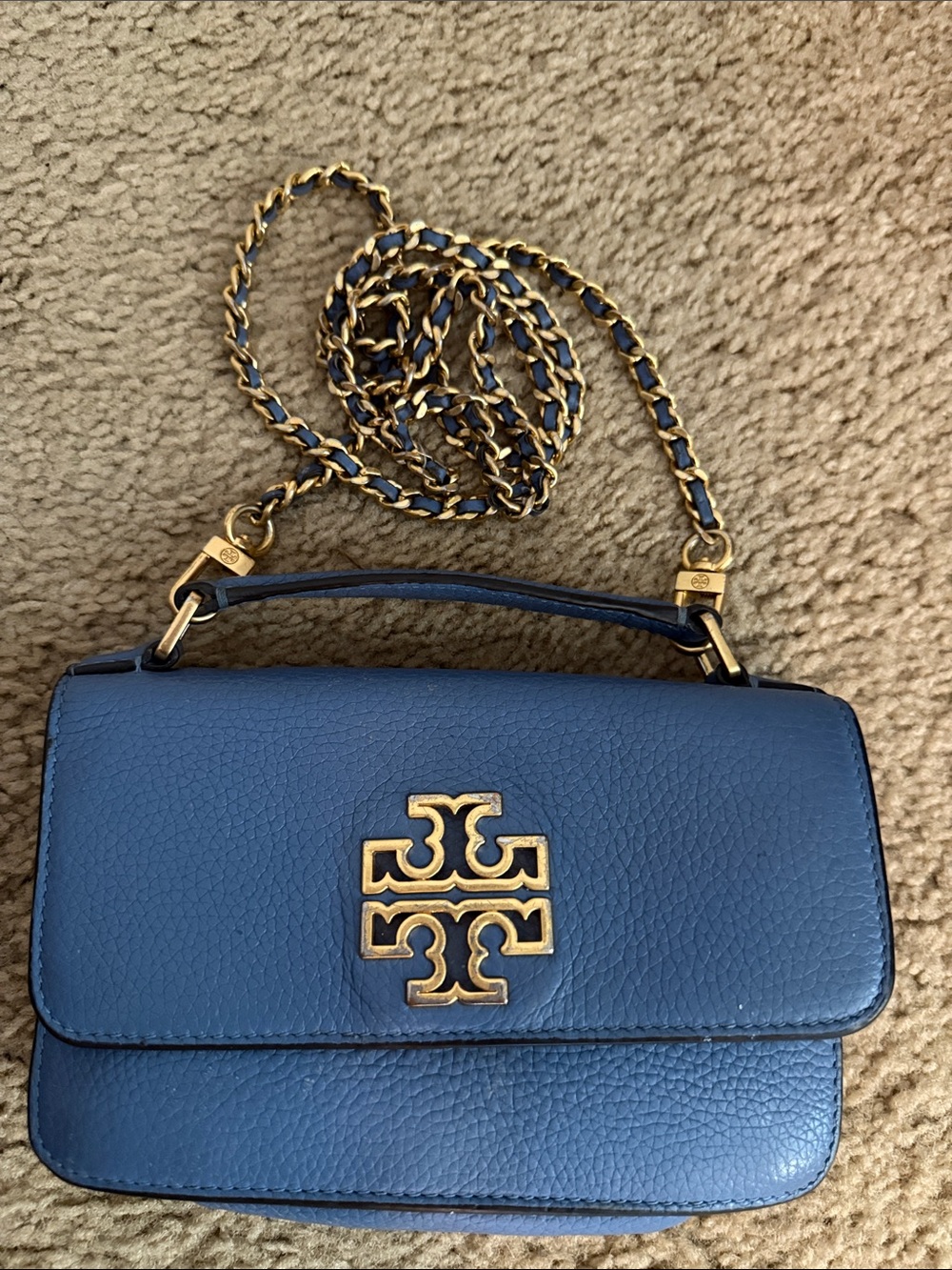 Authentic Tory Burch Blue Leather Britton Top-Handle Crossbody - Picture 4 of 6